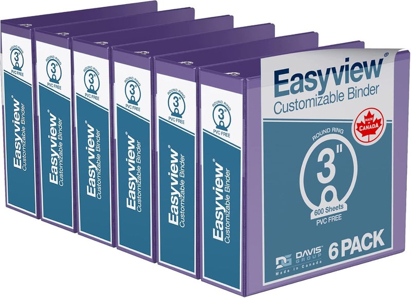 Davis Group Easyview Premium 3-Ring Binders with Clear-View Covers and Round Rings, Binders for School or Office, 3 Inch, Pack of 6, Purple - Image 1